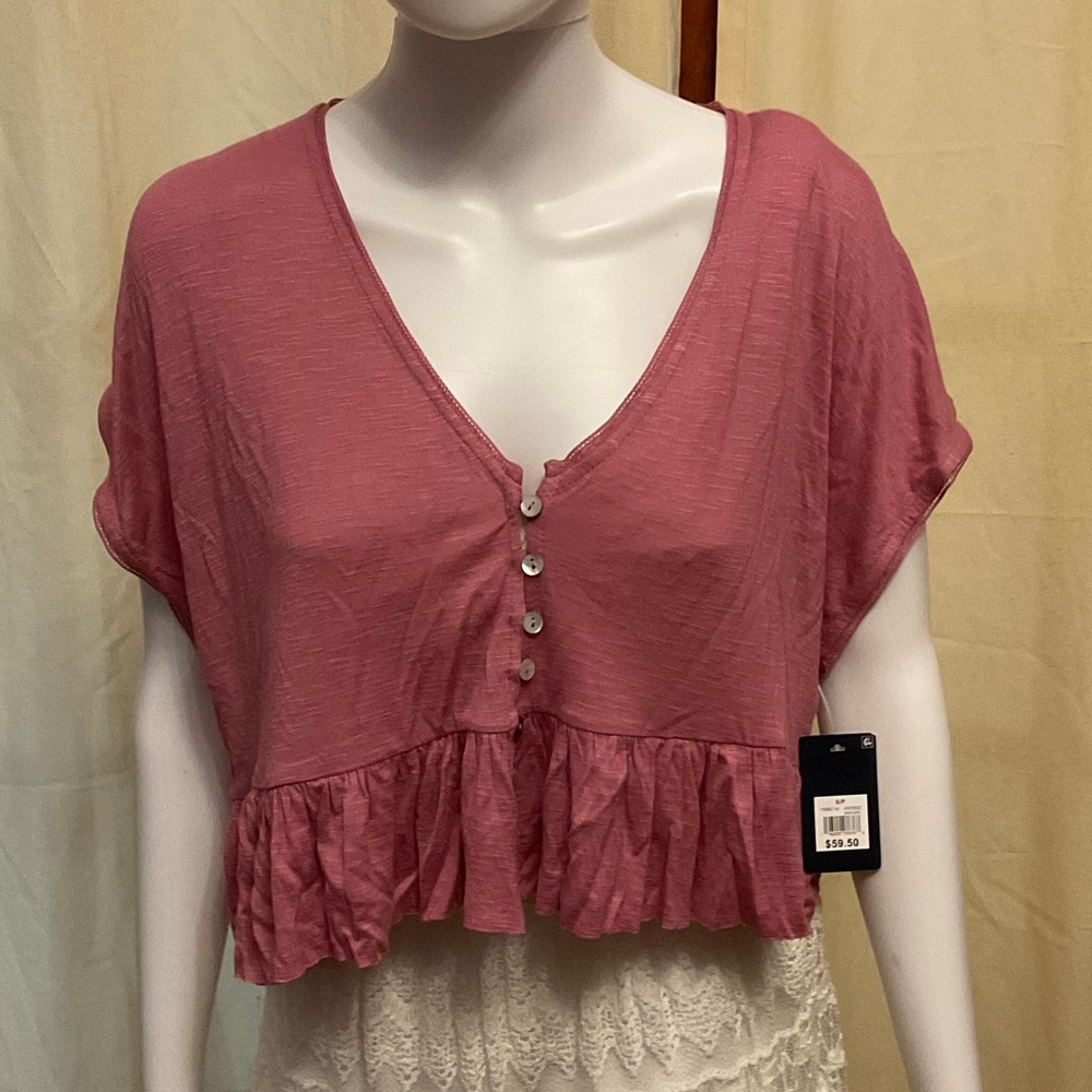 New with tags! Lucky Brand Pink Button-Down Ruffle Hem Top